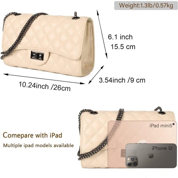 Women Beige Imported Trendy Quilted Crossbody Shoulder Chain Designer Bag - Picture 3 of 6